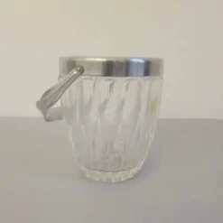 Petit seau à glaçons en cristal transparent Demeyere et anse en inox