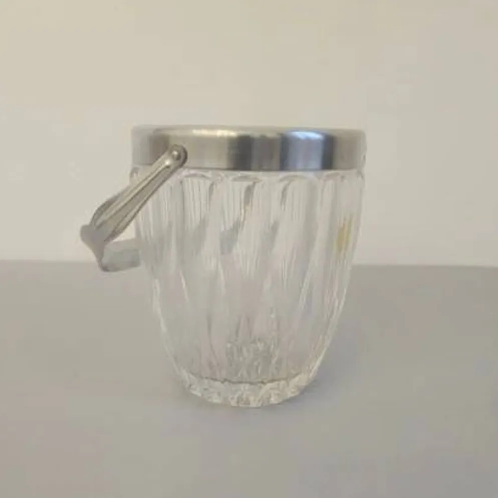 Petit seau à glaçons en cristal transparent Demeyere et anse en inox