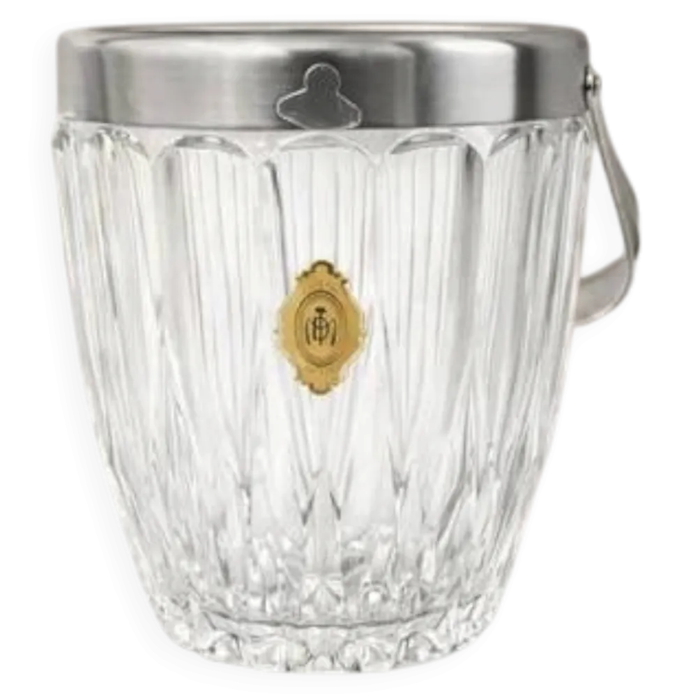 Petit seau à glaçons en cristal transparent Demeyere et anse en inox