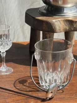 Petit seau à glaçons en verre avec sa louche H13,5