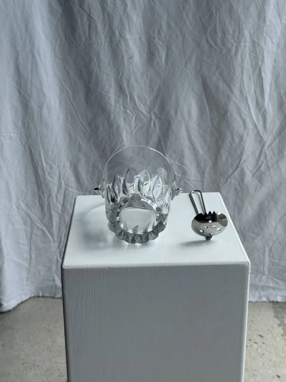 Petit seau à glaçons en verre avec sa louche H13,5