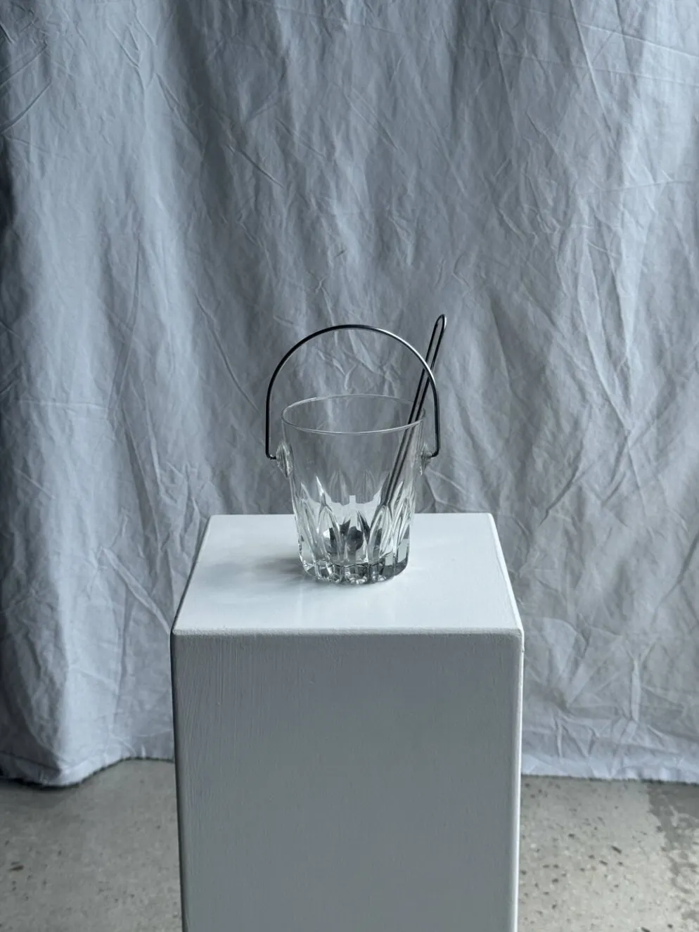 Petit seau à glaçons en verre avec sa louche H13,5