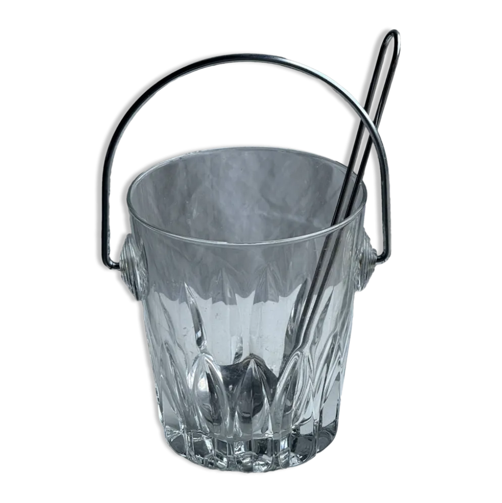 Petit seau à glaçons en verre avec sa louche H13,5