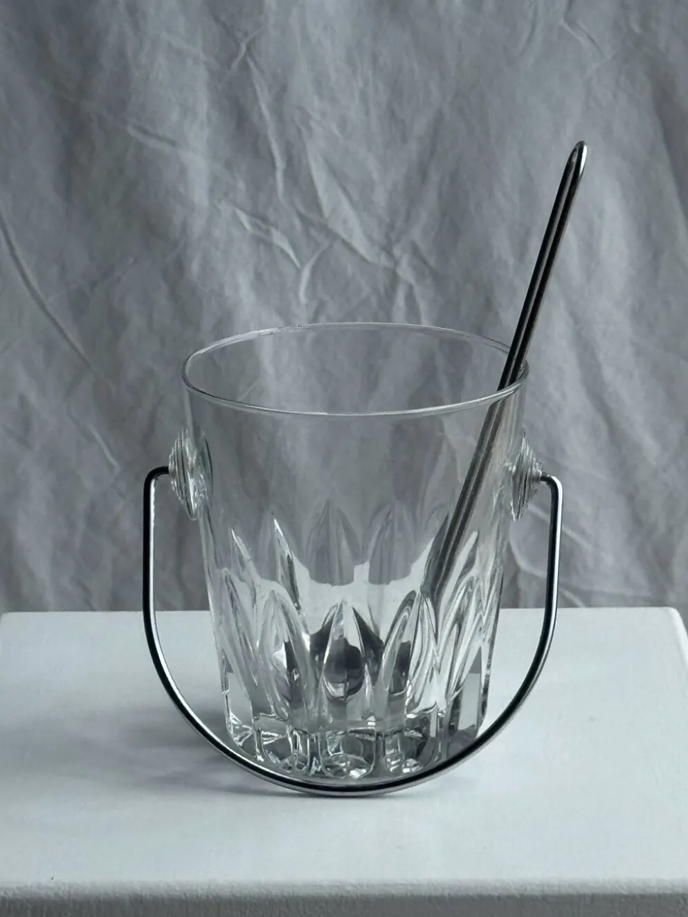 Petit seau à glaçons en verre avec sa louche H13,5