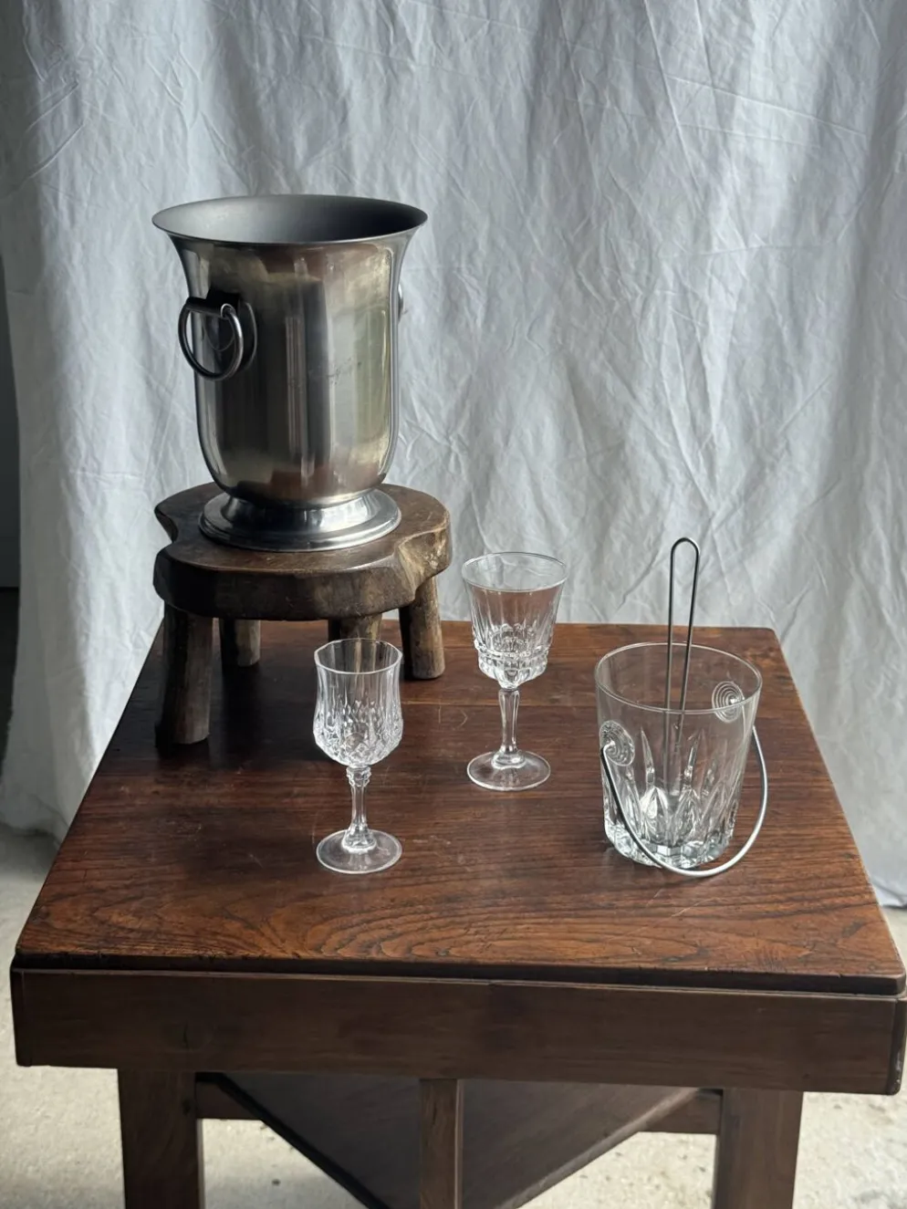 Petit seau à glaçons en verre avec sa louche H13,5