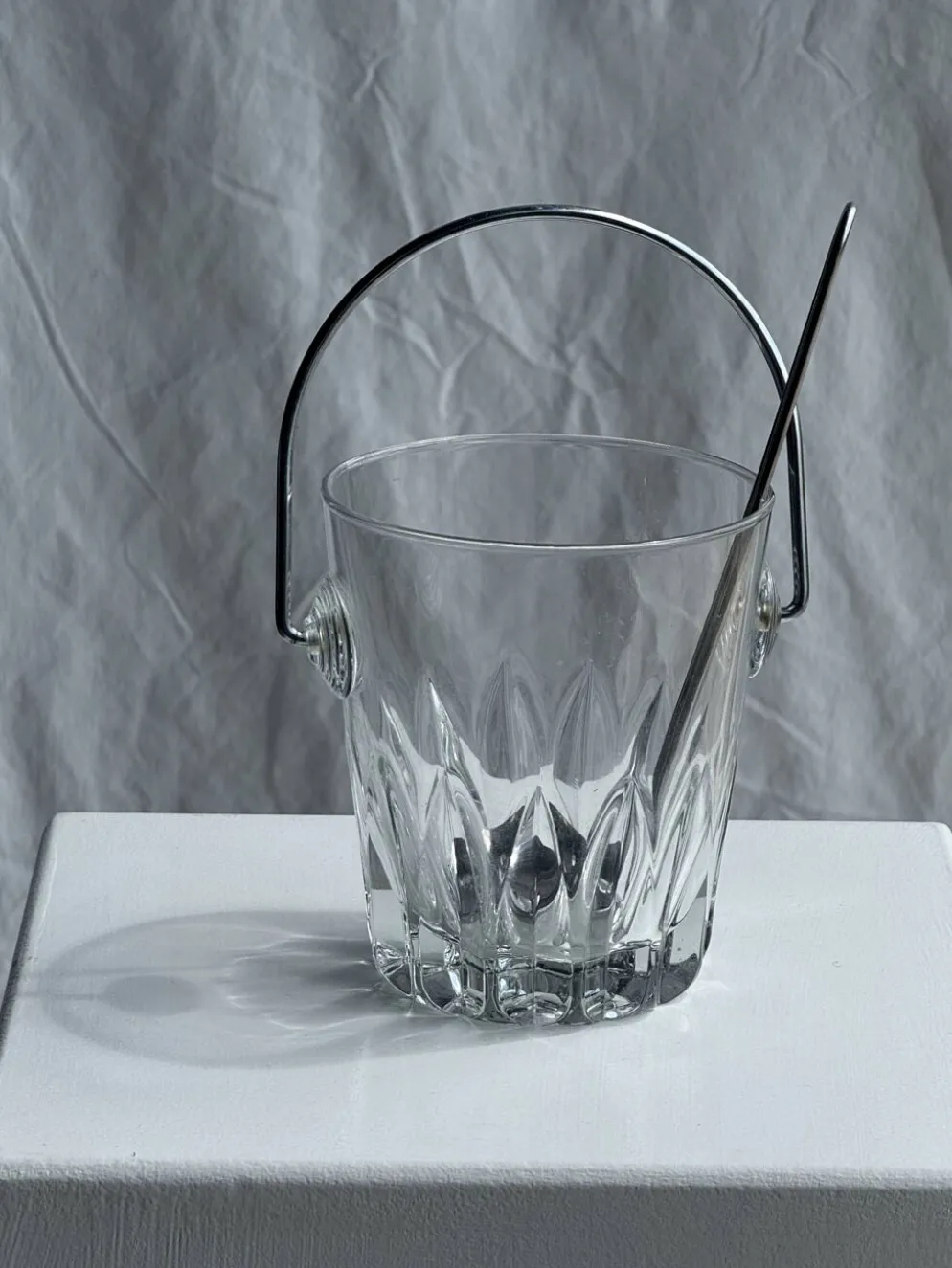Petit seau à glaçons en verre avec sa louche H13,5