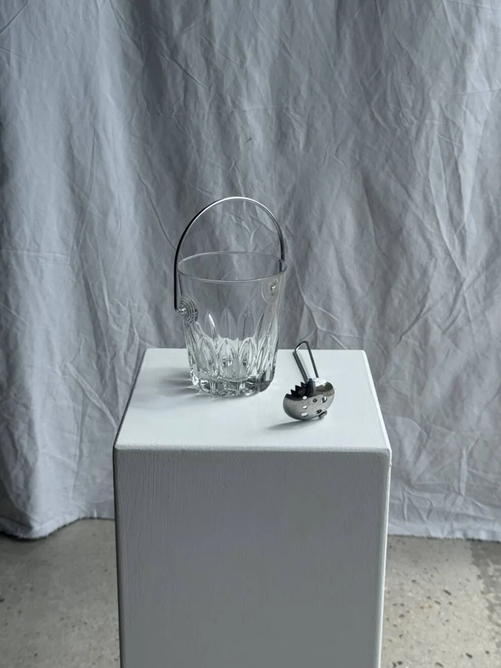 Petit seau à glaçons en verre avec sa louche H13,5