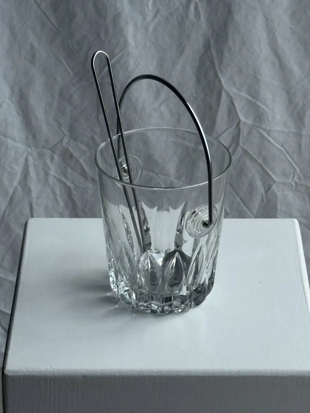 Petit seau à glaçons en verre avec sa louche H13,5