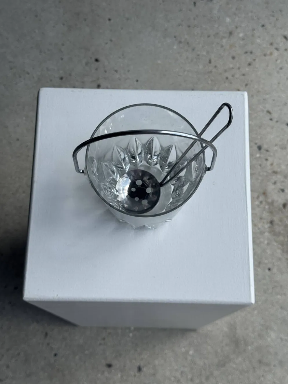 Petit seau à glaçons en verre avec sa louche H13,5