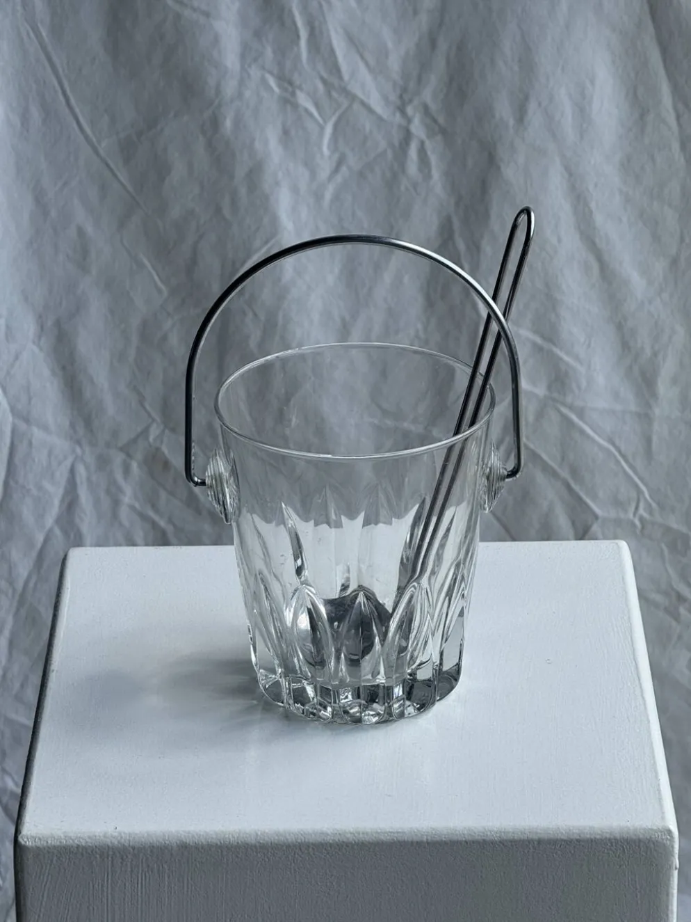 Petit seau à glaçons en verre avec sa louche H13,5