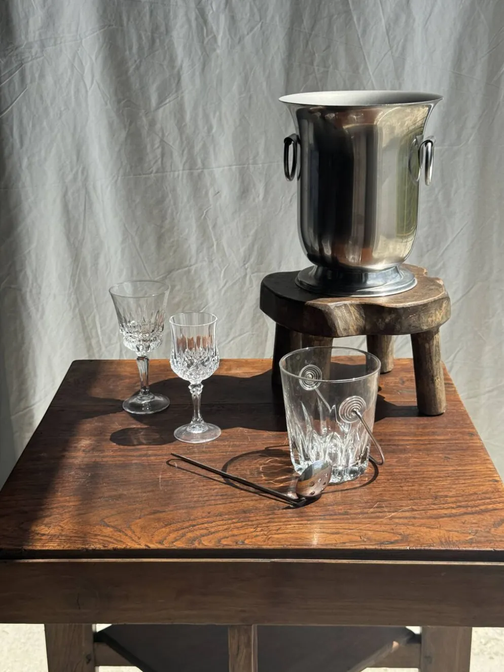 Petit seau à glaçons en verre avec sa louche H13,5