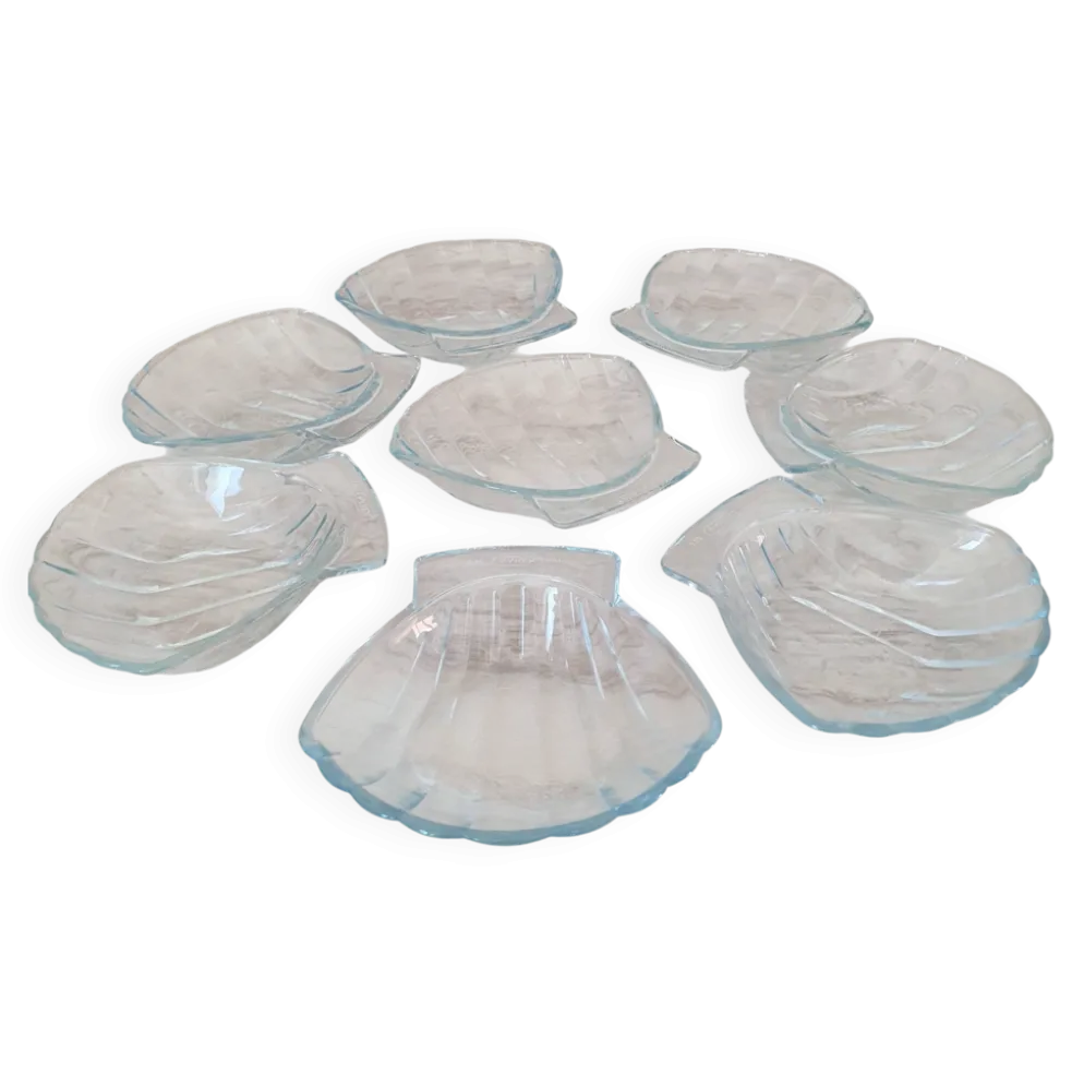 8 petits plats ramequins en forme de Coquillage en verre transparent