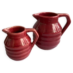 2 petits pots à lait et à crème Onnaing art déco rouge