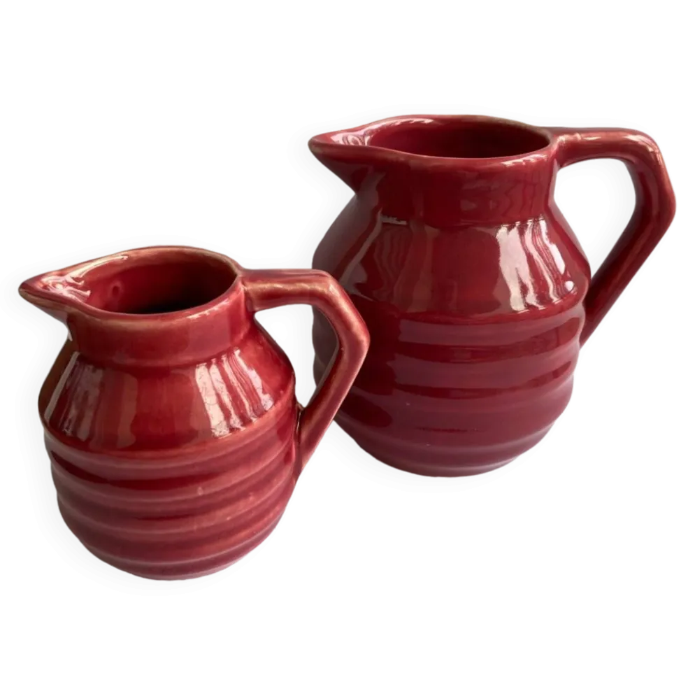 2 petits pots à lait et à crème Onnaing art déco rouge
