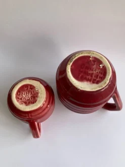 2 petits pots à lait et à crème Onnaing art déco rouge