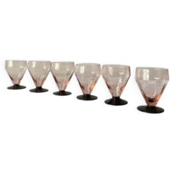 6 petits verres à vin ou à eau art déco rose et pied noir 7 cl