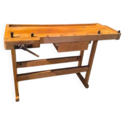 Petit établi de menuisier vintage en bois massif – Console de charme