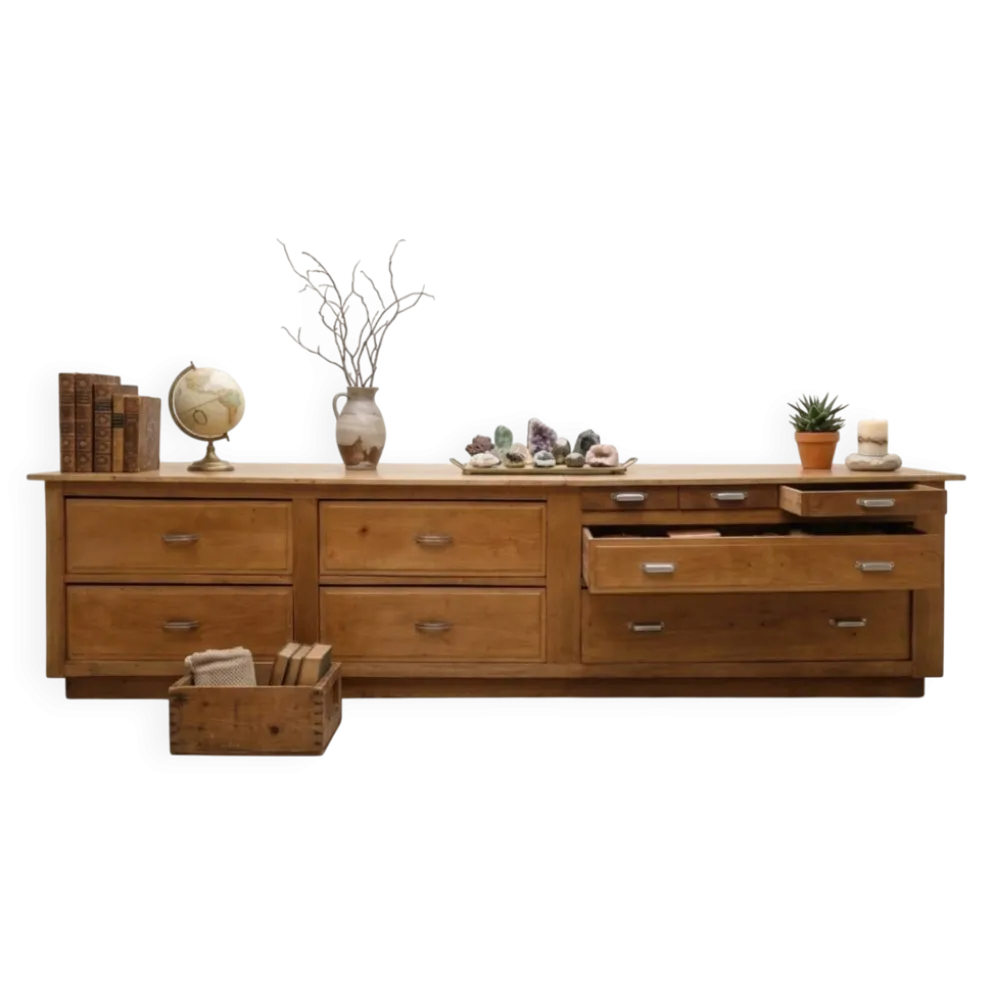 Pièce unique : grand meuble d'atelier en bois massif à 9 tiroirs