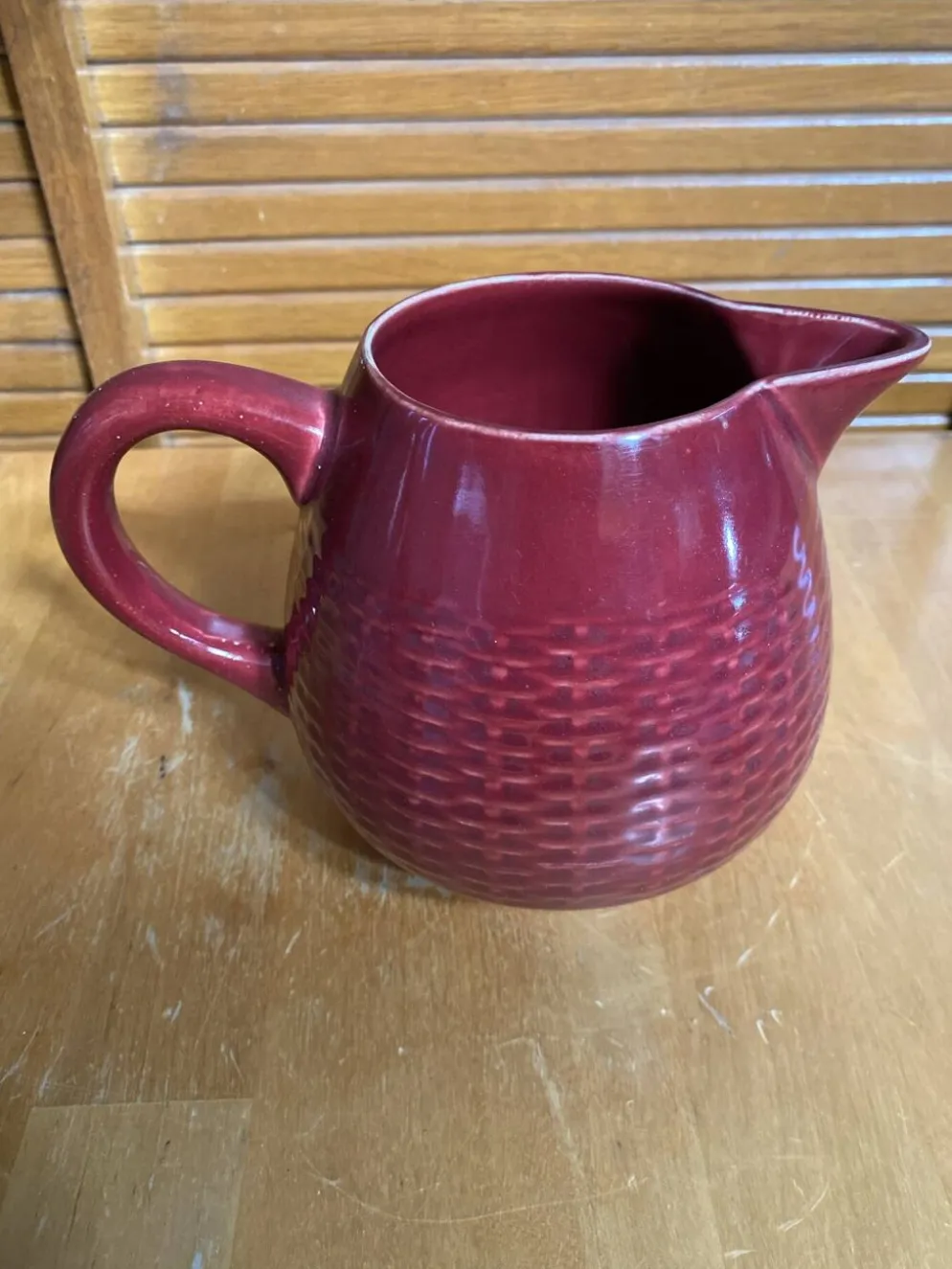Pichet Ancien Céramique Rouge Style Osier Tressé Vintage #E336