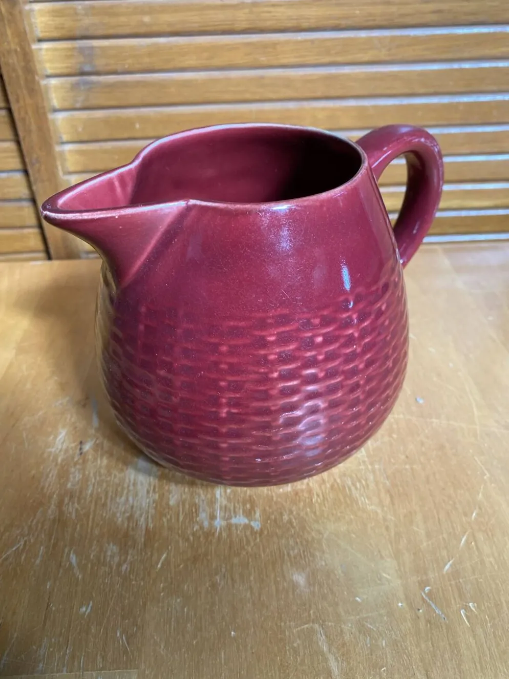 Pichet Ancien Céramique Rouge Style Osier Tressé Vintage #E336