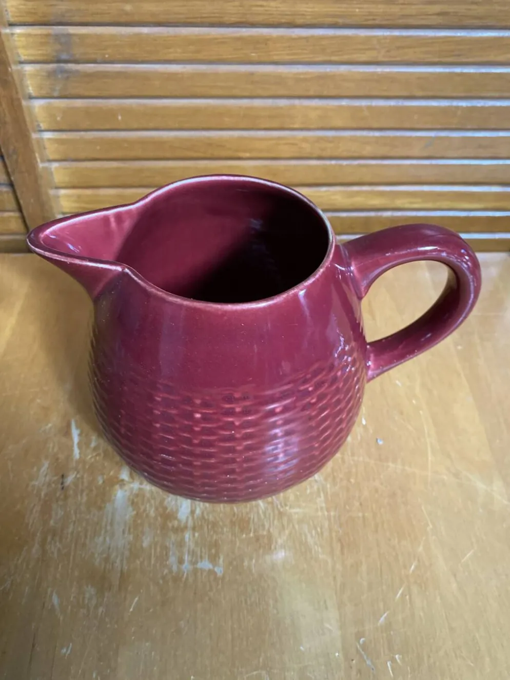 Pichet Ancien Céramique Rouge Style Osier Tressé Vintage #E336