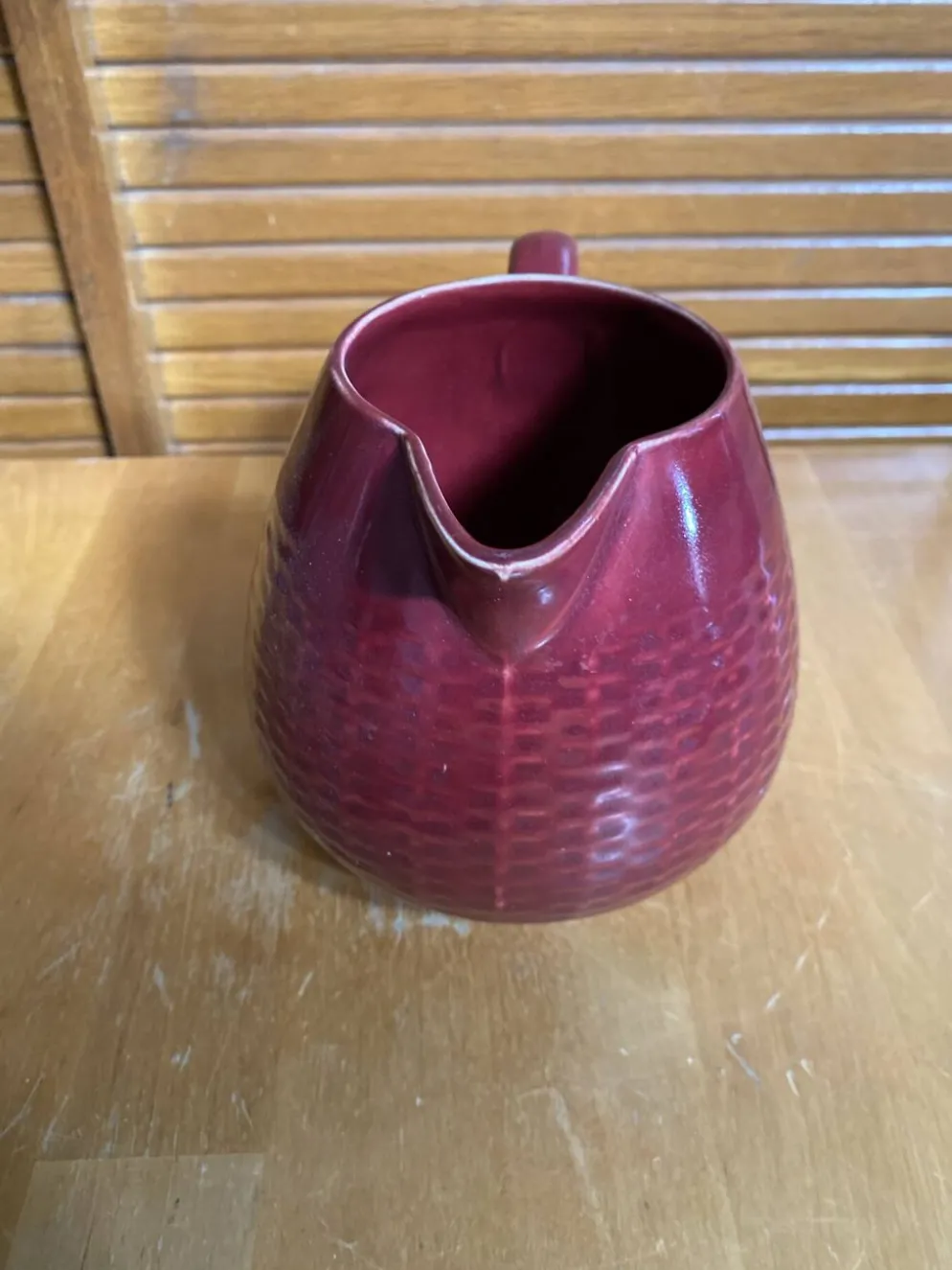 Pichet Ancien Céramique Rouge Style Osier Tressé Vintage #E336