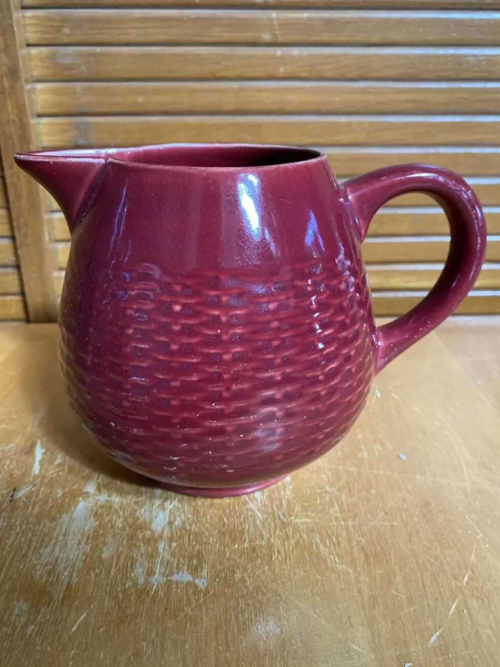 Pichet Ancien Céramique Rouge Style Osier Tressé Vintage #E336