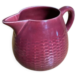 Pichet Ancien Céramique Rouge Style Osier Tressé Vintage #E336