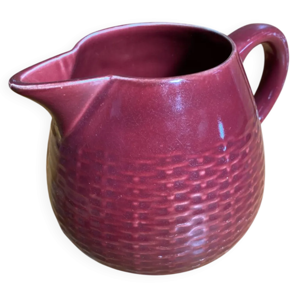 Pichet Ancien Céramique Rouge Style Osier Tressé Vintage #E336