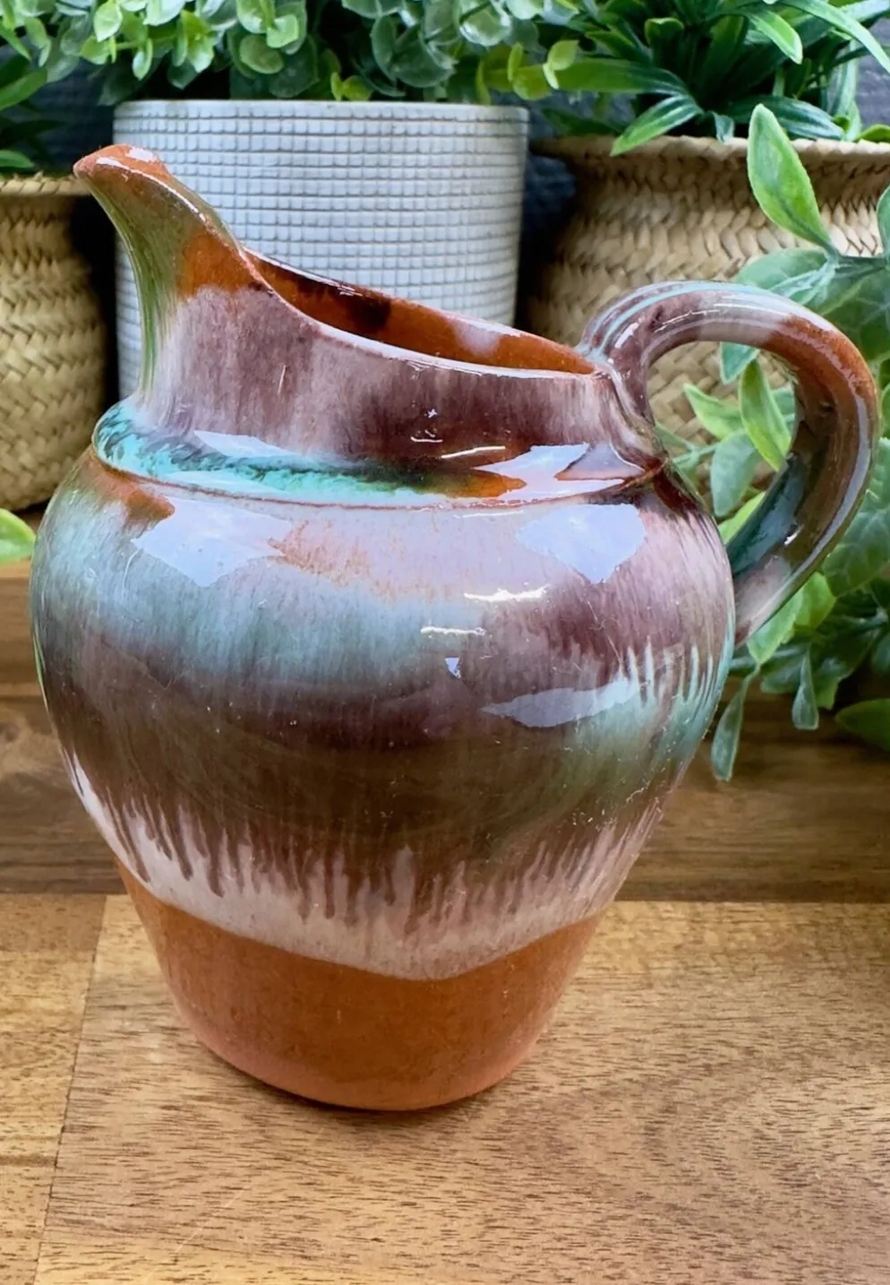 Pichet ancien en céramique émaillée – décor flammé