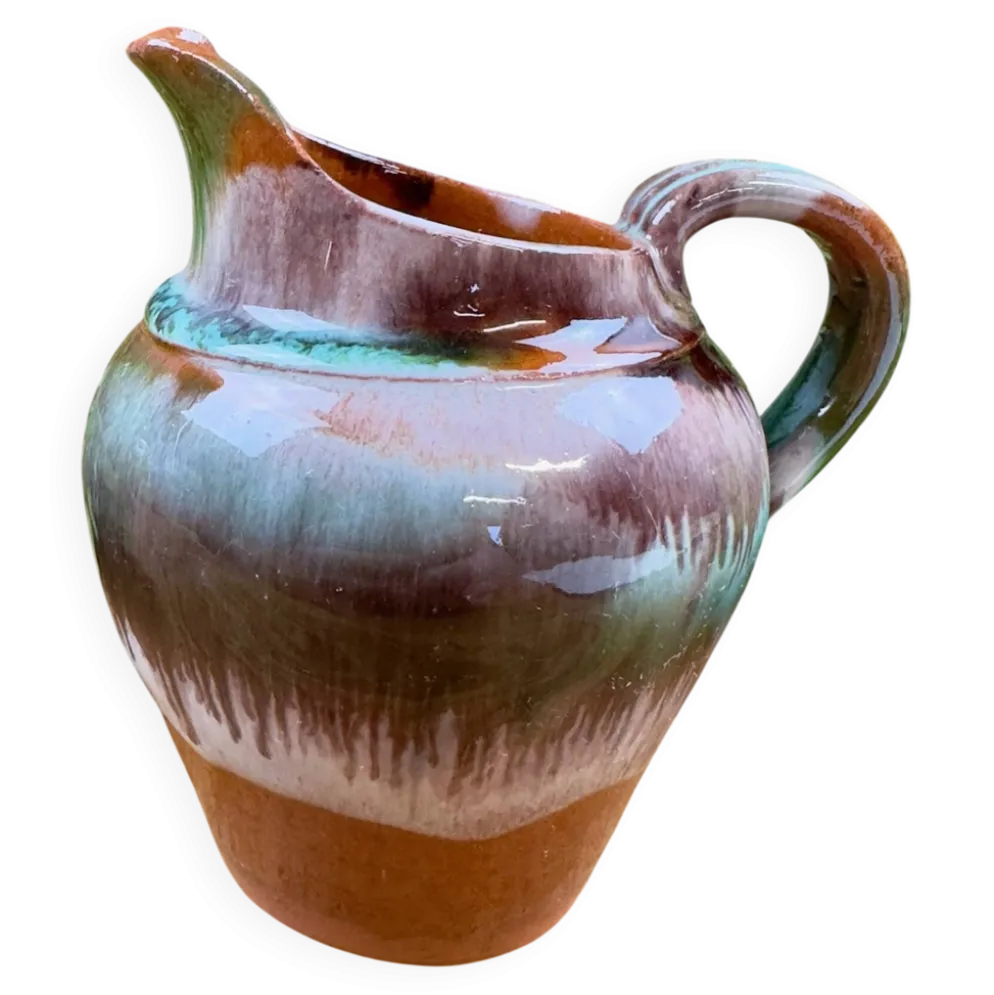 Pichet ancien en céramique émaillée – décor flammé