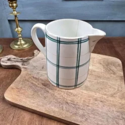 Pichet ancien Moulin des Loups à carreaux verts – Broc vase déco campagne