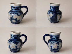 Pichet ancien Reinhold Merkelbach Grenzhausen – Grès bleu cobalt – Décor ra