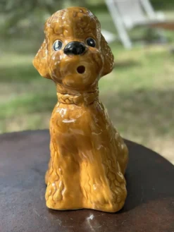 Pichet Carafe Caniche zoomorphe Vintage Céramique Vernissée Marron Caramel