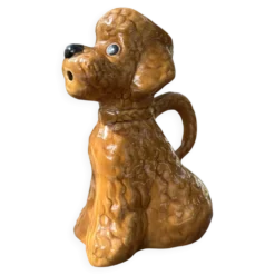 Pichet Carafe Caniche zoomorphe Vintage Céramique Vernissée Marron Caramel