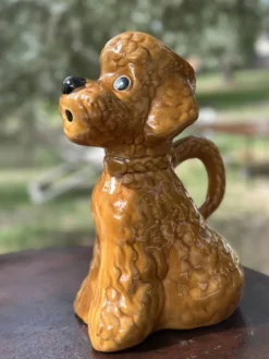 Pichet Carafe Caniche zoomorphe Vintage Céramique Vernissée Marron Caramel