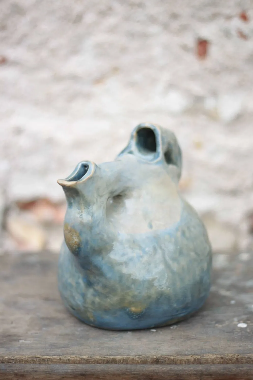 Pichet céramique émaillée vintage, poterie La Borne, pichet décoratif, brut