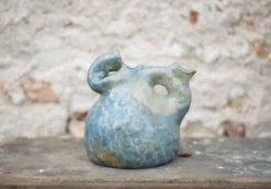 Pichet céramique émaillée vintage, poterie La Borne, pichet décoratif, brut