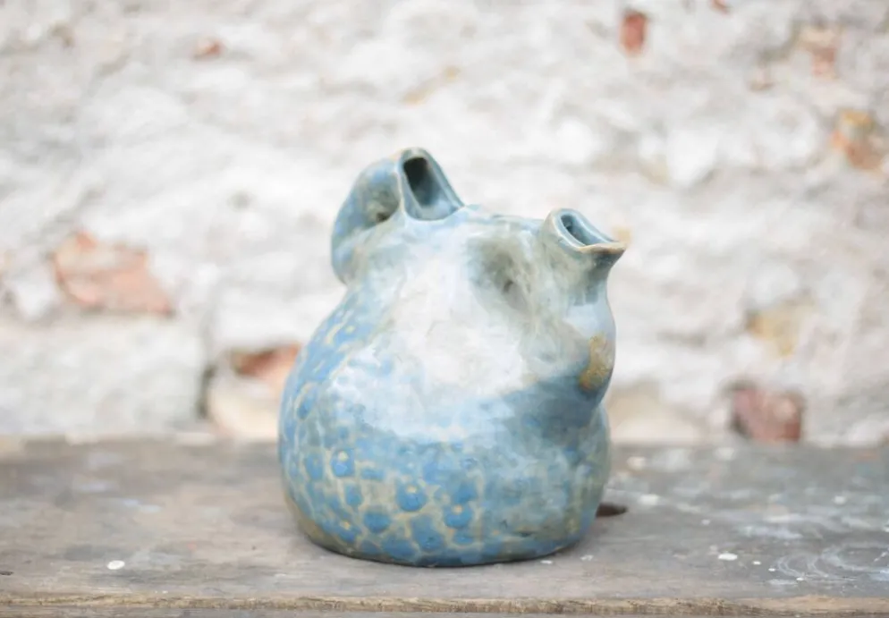 Pichet céramique émaillée vintage, poterie La Borne, pichet décoratif, brut
