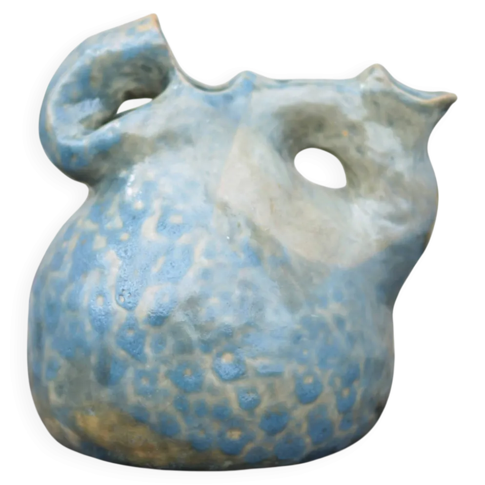 Pichet céramique émaillée vintage, poterie La Borne, pichet décoratif, brut