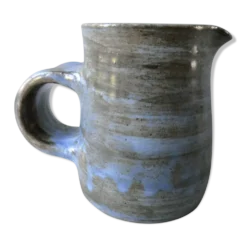 Pichet en grès émaillé bleu signé Atelier Palègre années 70
