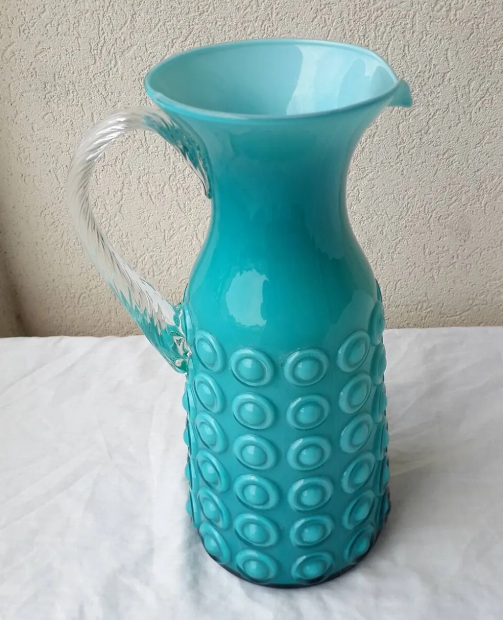 Pichet en opaline italienne turquoise