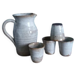 Pichet et 4 verres en grès émaillé signé, Aizenay Vendée