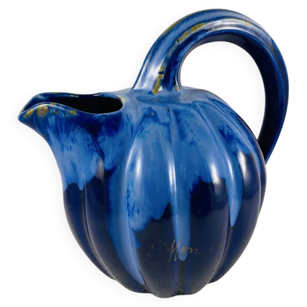 Pichet melon 1,2l grès flammé bleu cobalt alpho 199 - saint-uze vintag