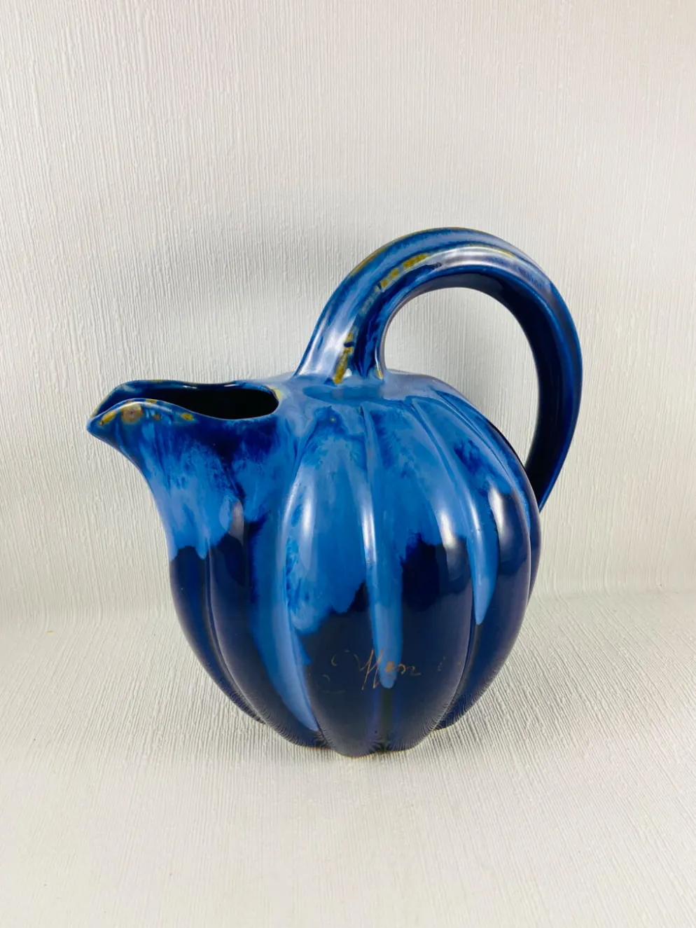 Pichet melon 1,2l grès flammé bleu cobalt alpho 199 - saint-uze vintag