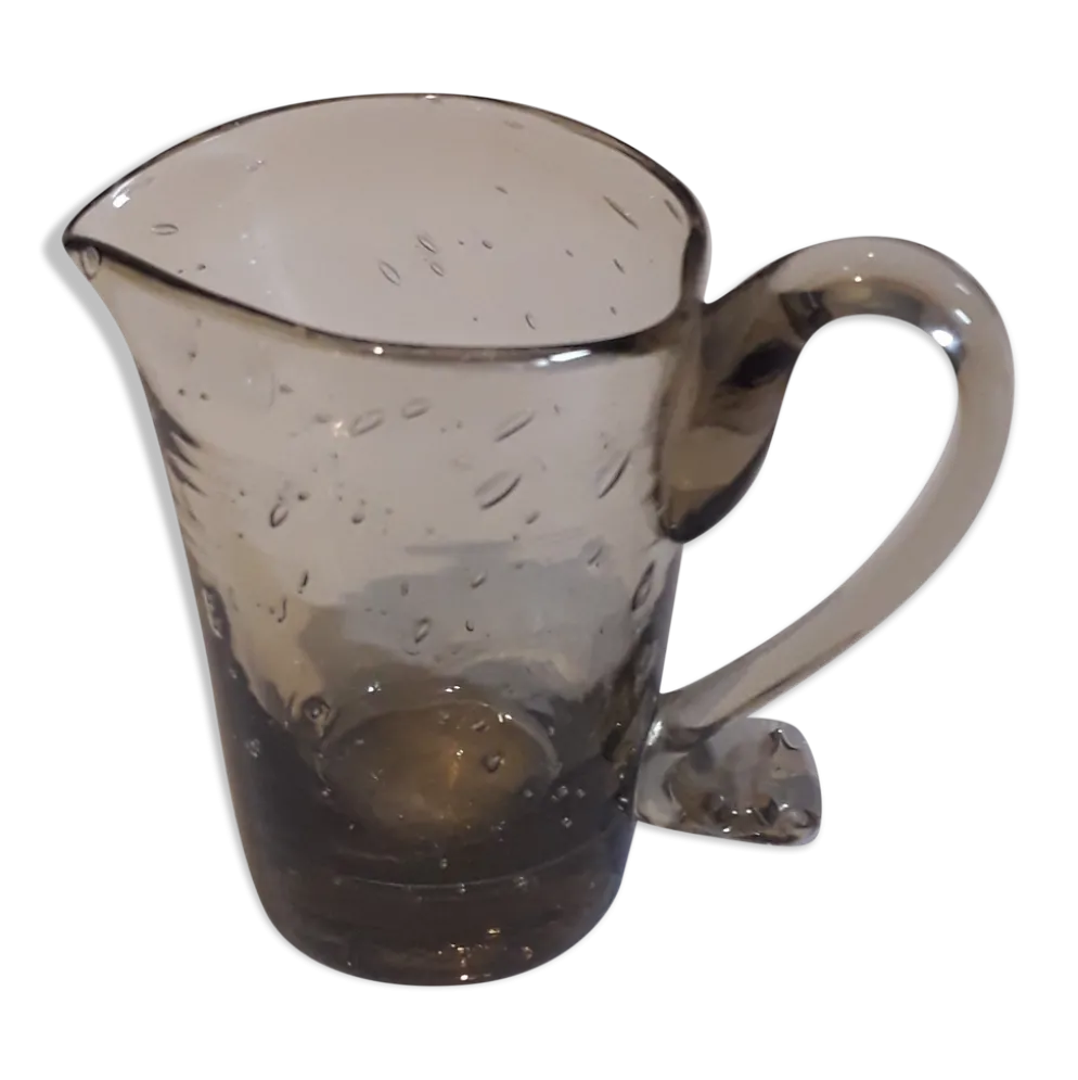 Pichet miniature en verre bullé soufflé couleur fumé
