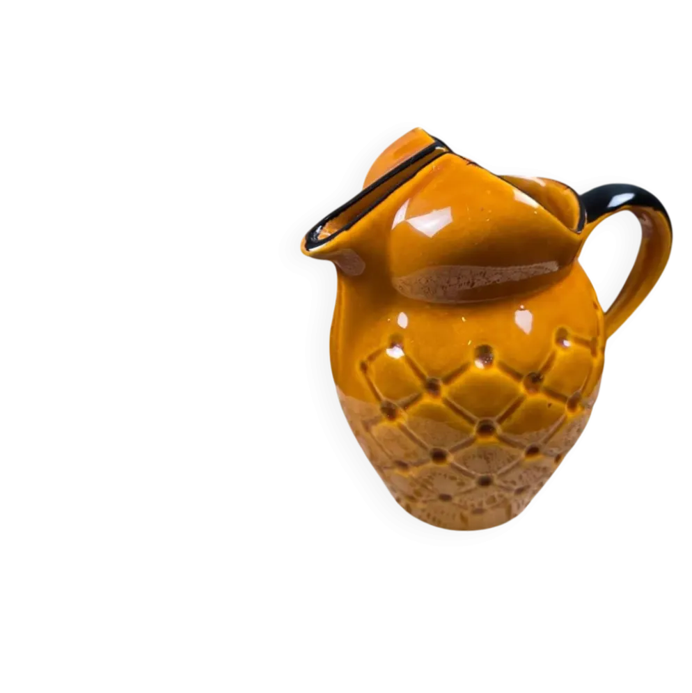Pichet Mireille vintage en céramique jaune – Décor capitonné façon ananas années 70