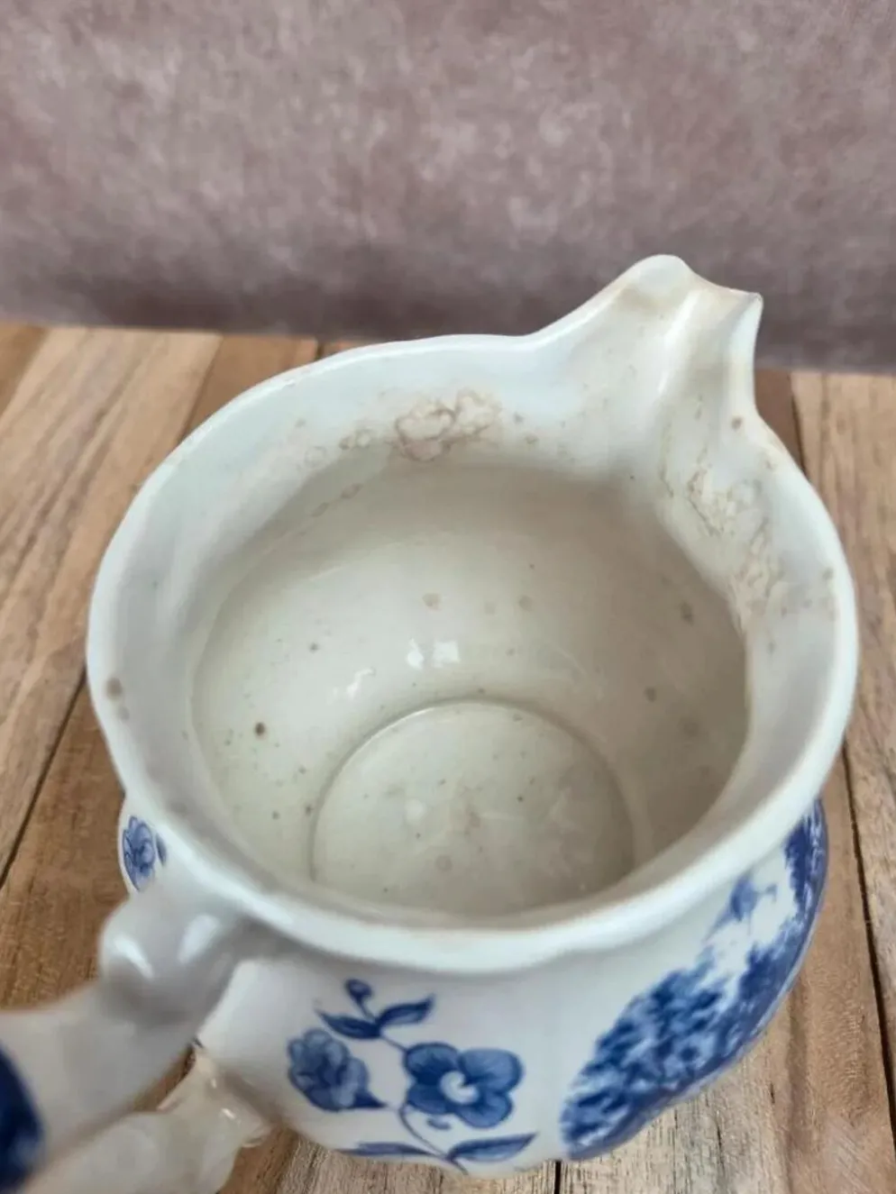 Pichet / pot à lait Sarreguemines Romantique bleu – décor champêtre – faïence vintage