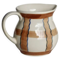 Pichet vintage en céramique émaillée beige et marron peint à la main – Déco