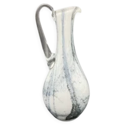 Pichet vintage en verre soufflé blanc et gris, style Murano